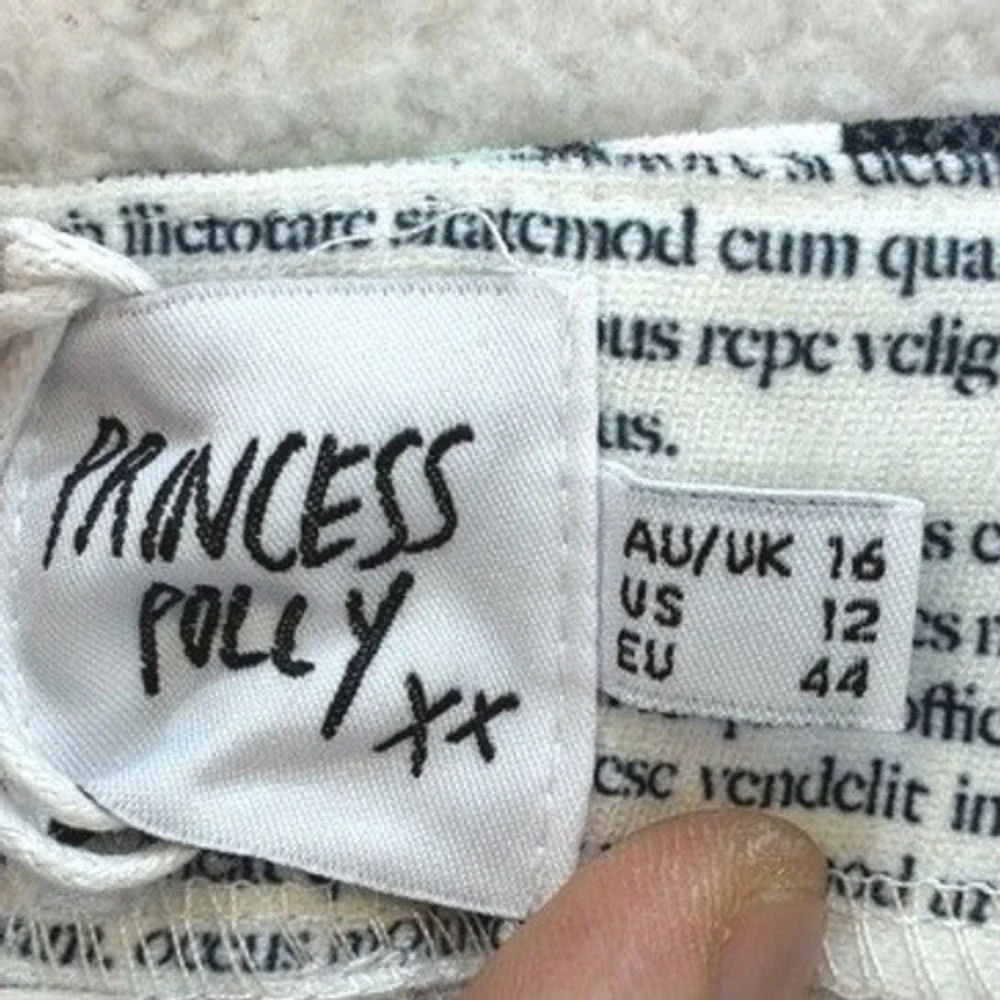 Princess Polly Chino Pants Womens 12 White Newspaper Print Paradise Streetwear